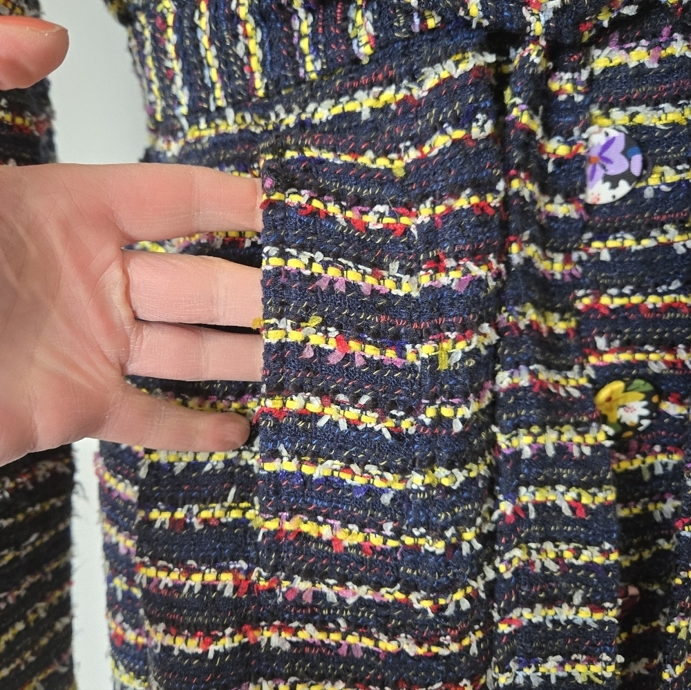 Cabi Headliner Multicolor Striped Long-Sleeve Knit Jacket With Floral Buttons. - Picture 3 of 15